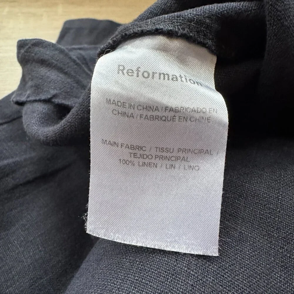 Reformation Justin Linen Straight-Leg Pants Black 8